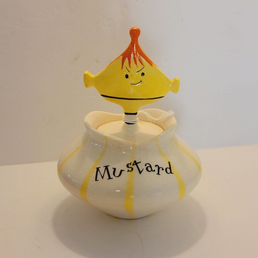 1958 Holt Howard Mustard Pixie Condiment Jar Spoon Anthropomorphic Pristine